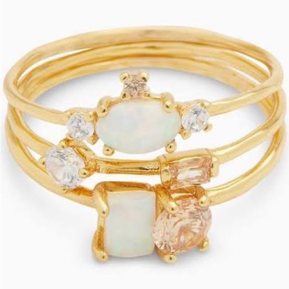 Gorjana Jewelry - Gorjana 18k Gold Plated Hudson Ring Set Opalite Crystal Accents Set of 3 rings